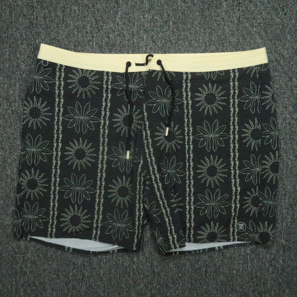 Roark Board Shorts Mens 38 Black Yellow Floral Chiller Swim Hemp Blend Hybrid
